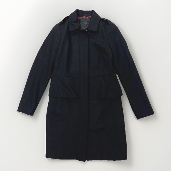 Banana Republic Black Wool Coat Jacket Peplum‎ Ladycoat Classic Going Out Party - Picture 4 of 16